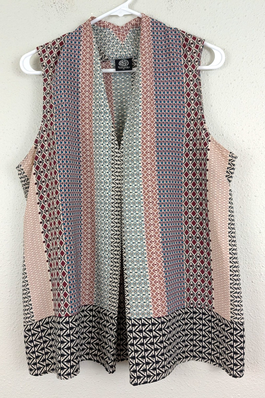 Bobeau sz XL Tank Top Blouse v-neck sleeveless colorful geometric design 4243